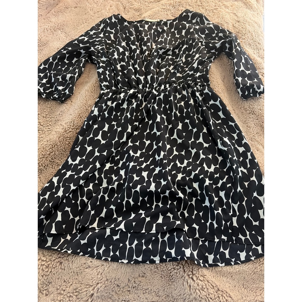 Pixi + Ivy Womens Black White Abstract Print Elastic Waist Dress Large D8160
